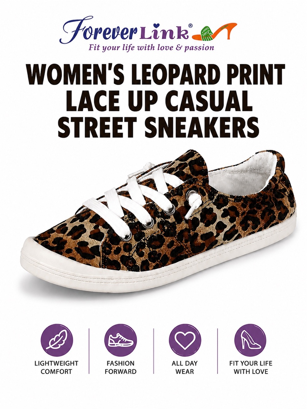 Leopard Lace Up Slip On Flexible Rubber Casual Street Sneakers